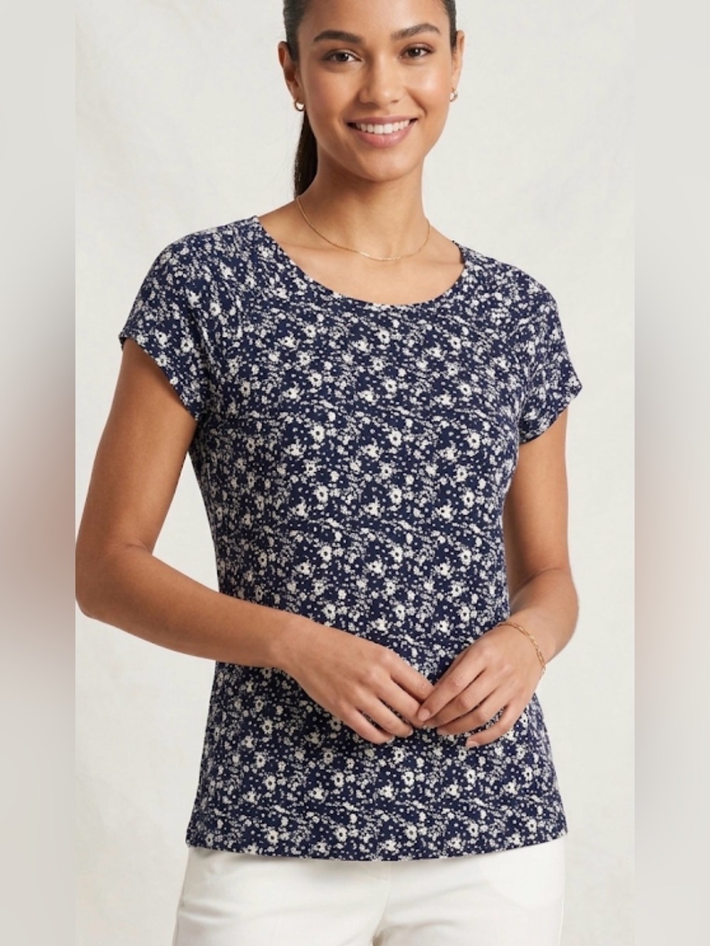 NWOT Tommy Hilfiger Navy Print Short Sleeved Top Blouse Size M navy multi